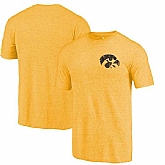 Iowa Hawkeyes Fanatics Branded Yellow Heather Left Chest Distressed Logo Tri Blend T-Shirt,baseball caps,new era cap wholesale,wholesale hats